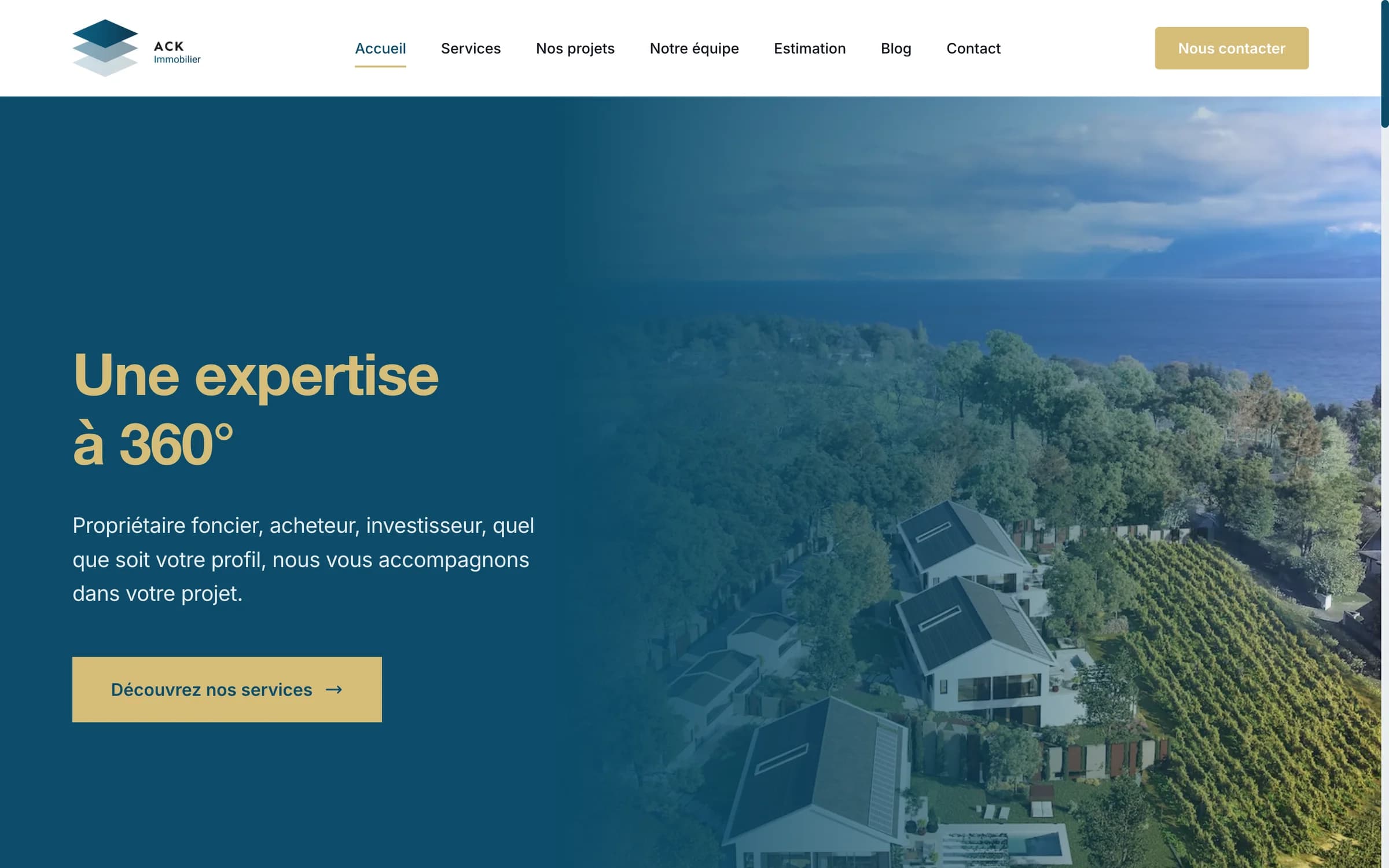 Page d’accueil du site d’ACK Immobilier