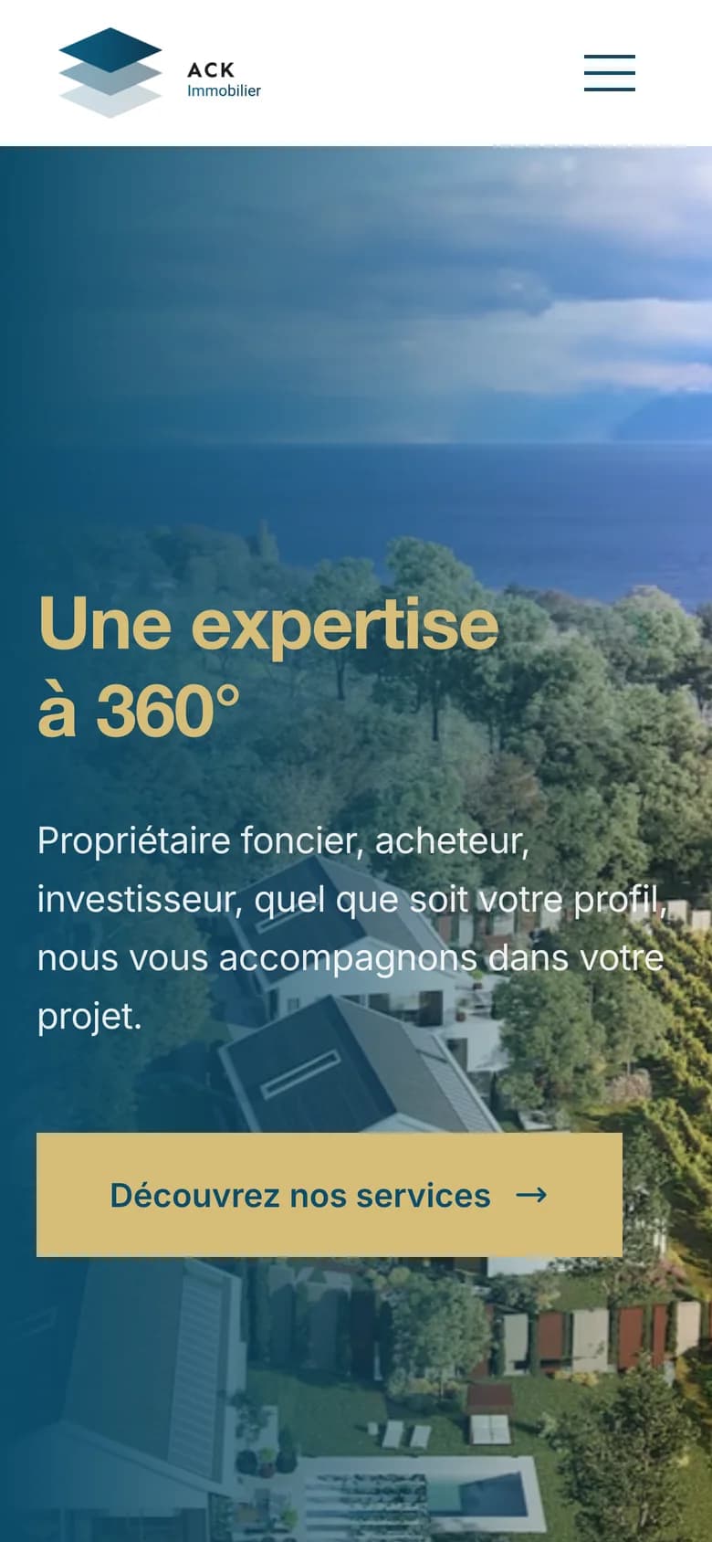 Page d’accueil du site d’ACK Immobilier sur téléphone