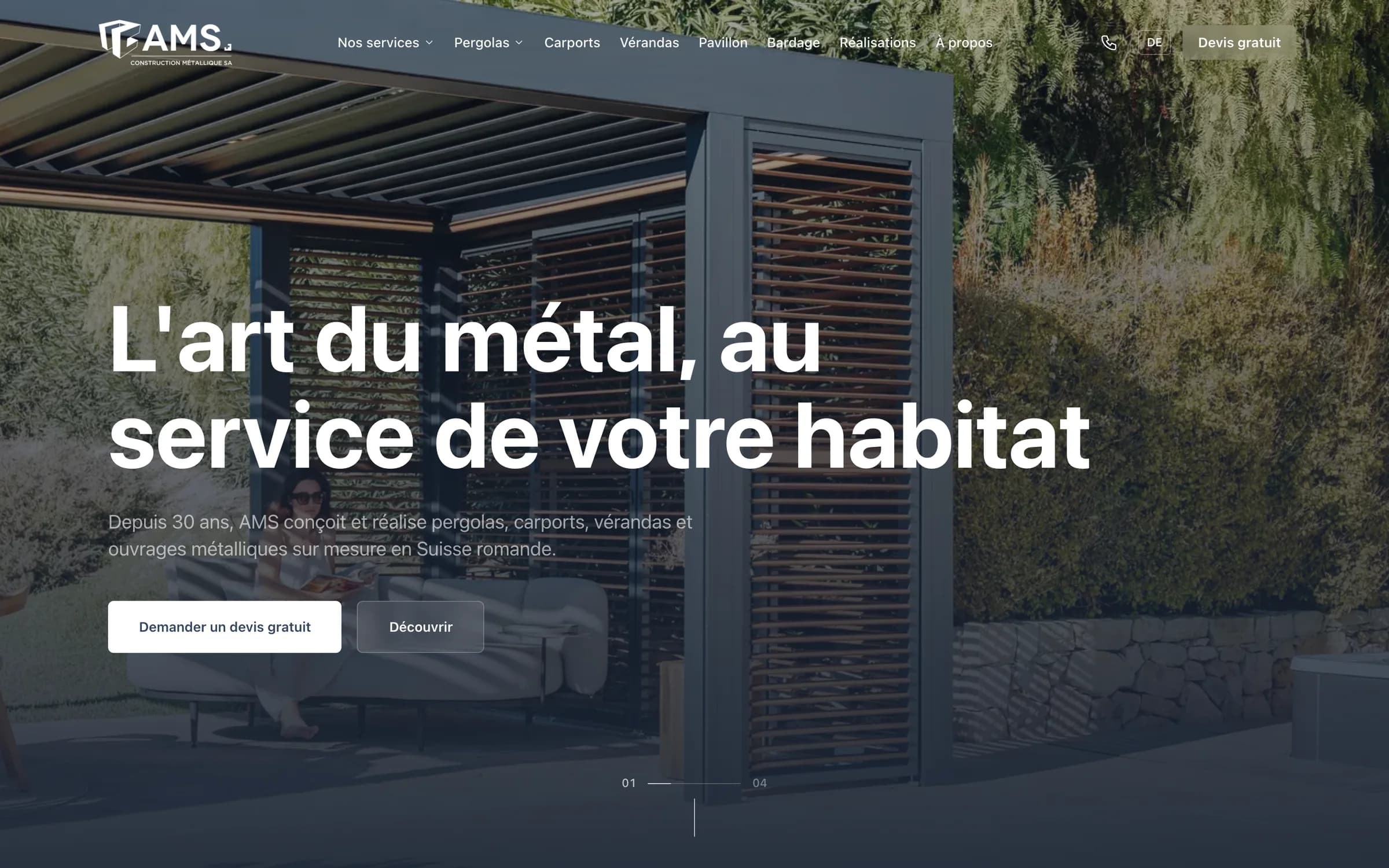 Page d’accueil d’ams-construction.ch en français