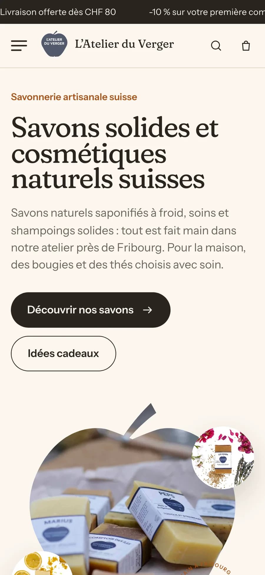 Page d’accueil de latelierduverger.ch sur téléphone