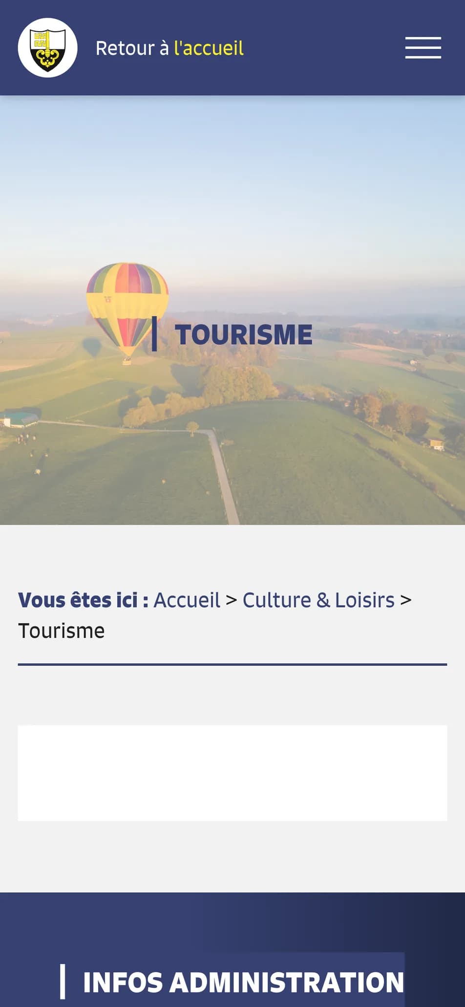 Page Tourisme de cottens-fr.ch sur mobile, avec notre photo de la montgolfière