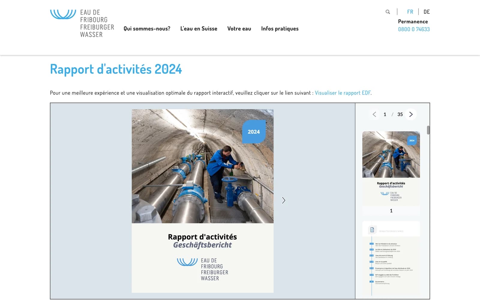 Le rapport d'activités 2024 publié sur eau-de-fribourg.ch