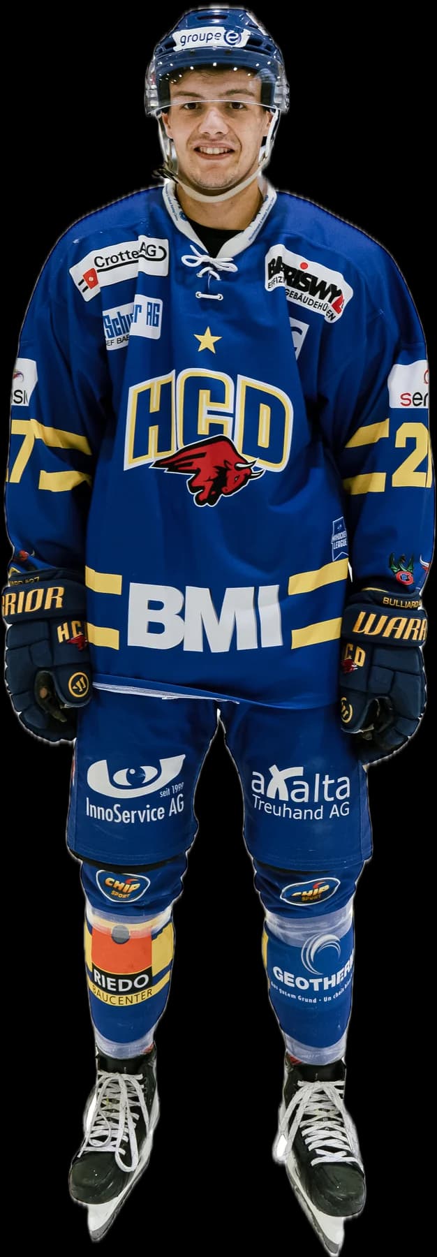 Joueur du HC Düdingen Bulls détouré en pied, de face