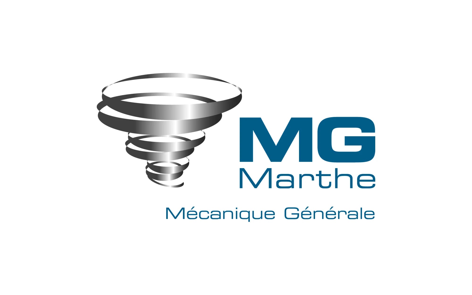 Ancien logo de MG Marthe SA, copeau métallisé et lettres bleues
