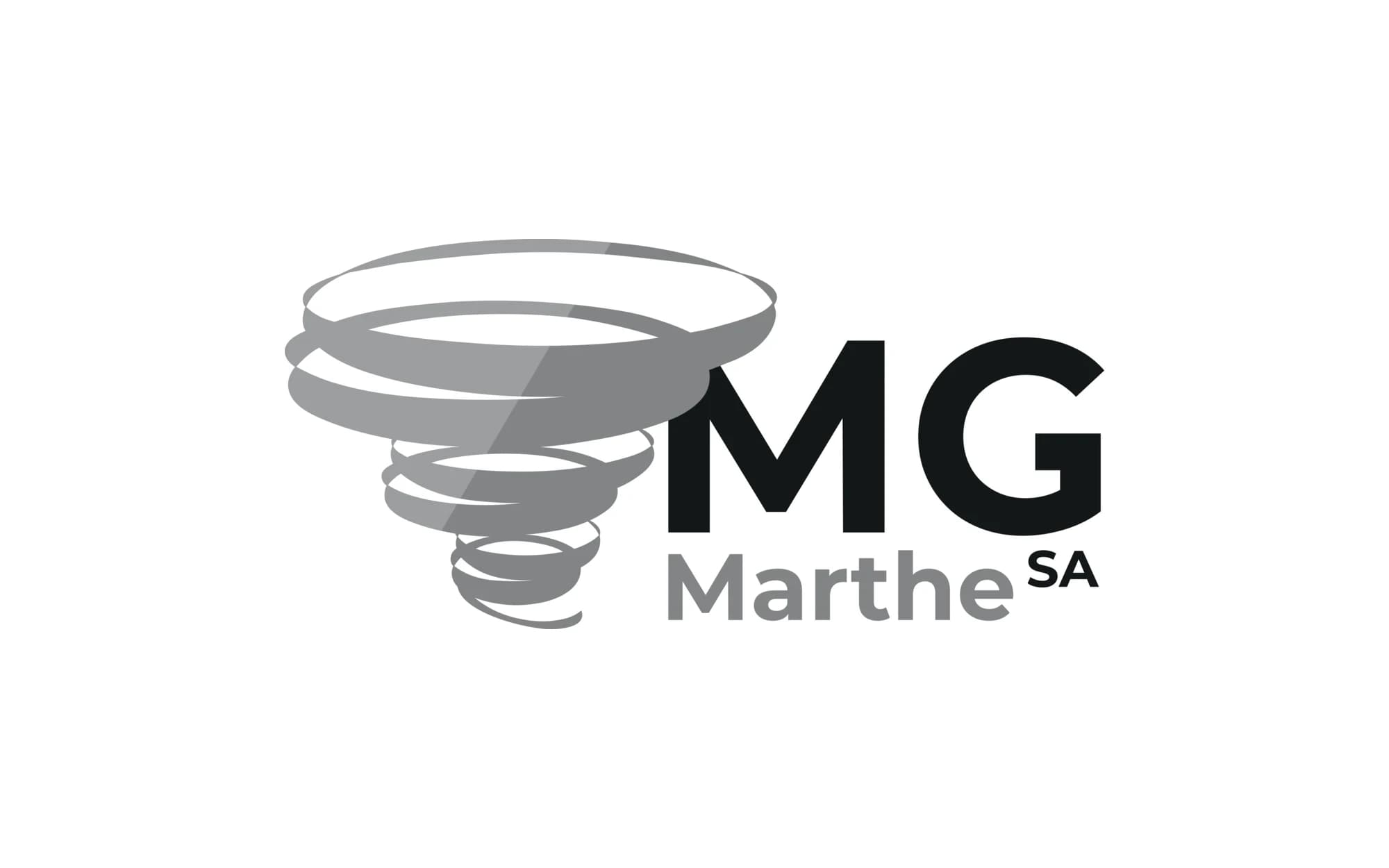 Nouveau logo de MG Marthe SA, copeau en aplats de gris