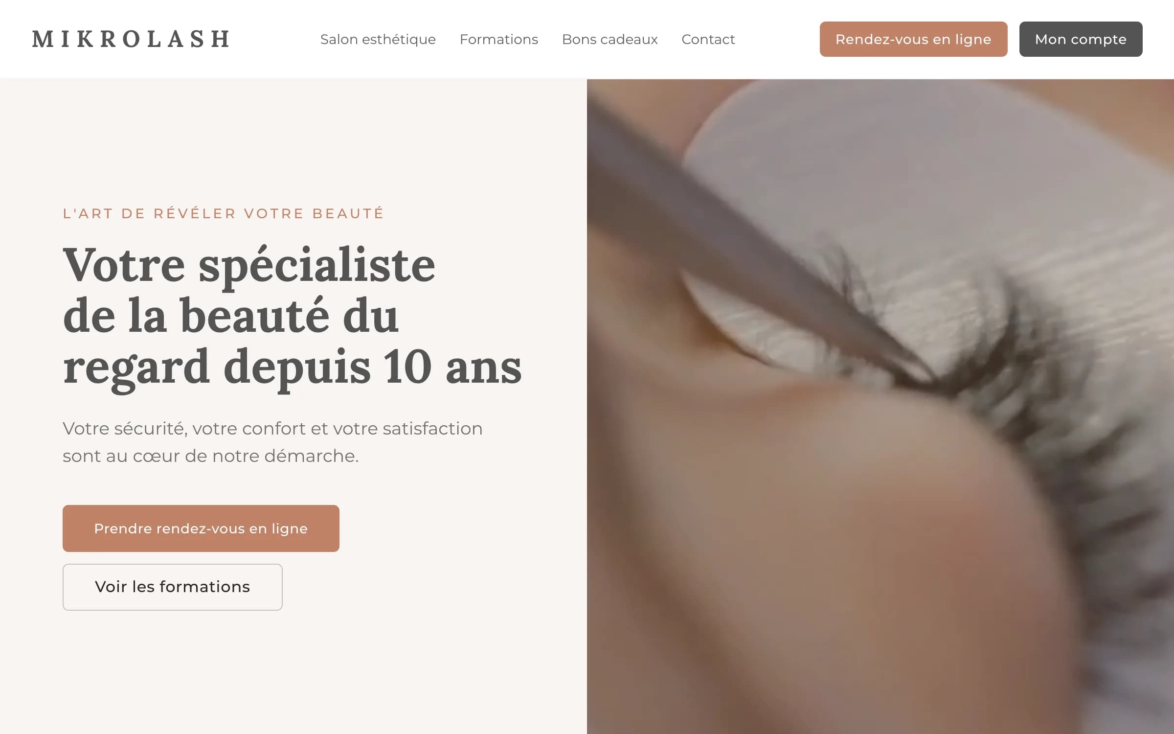 Page d’accueil de mikrolash.ch sur ordinateur, avec le film de l’institut