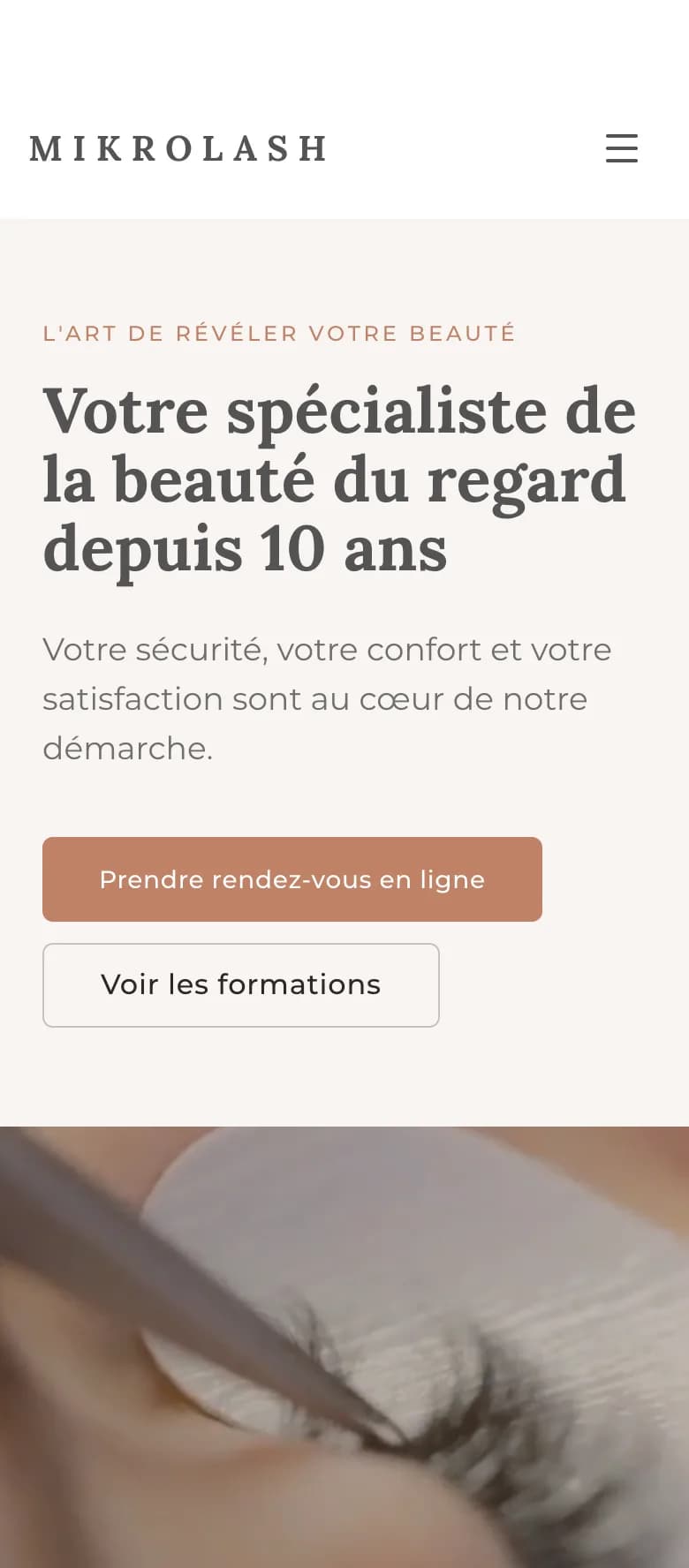 Page d’accueil de mikrolash.ch sur téléphone