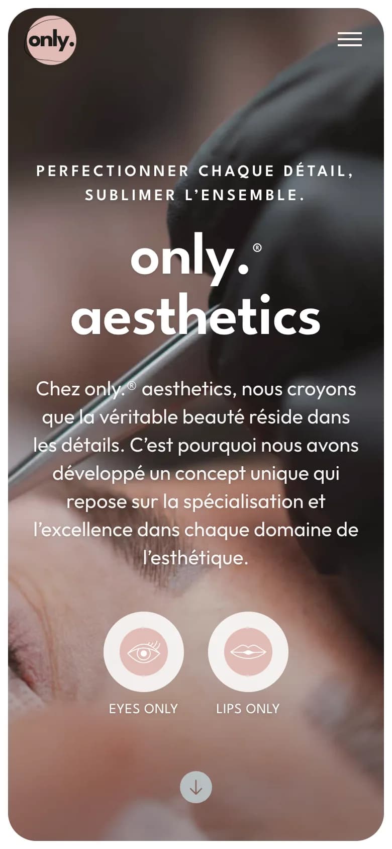 Page d’accueil d’only-aesthetics.ch sur téléphone