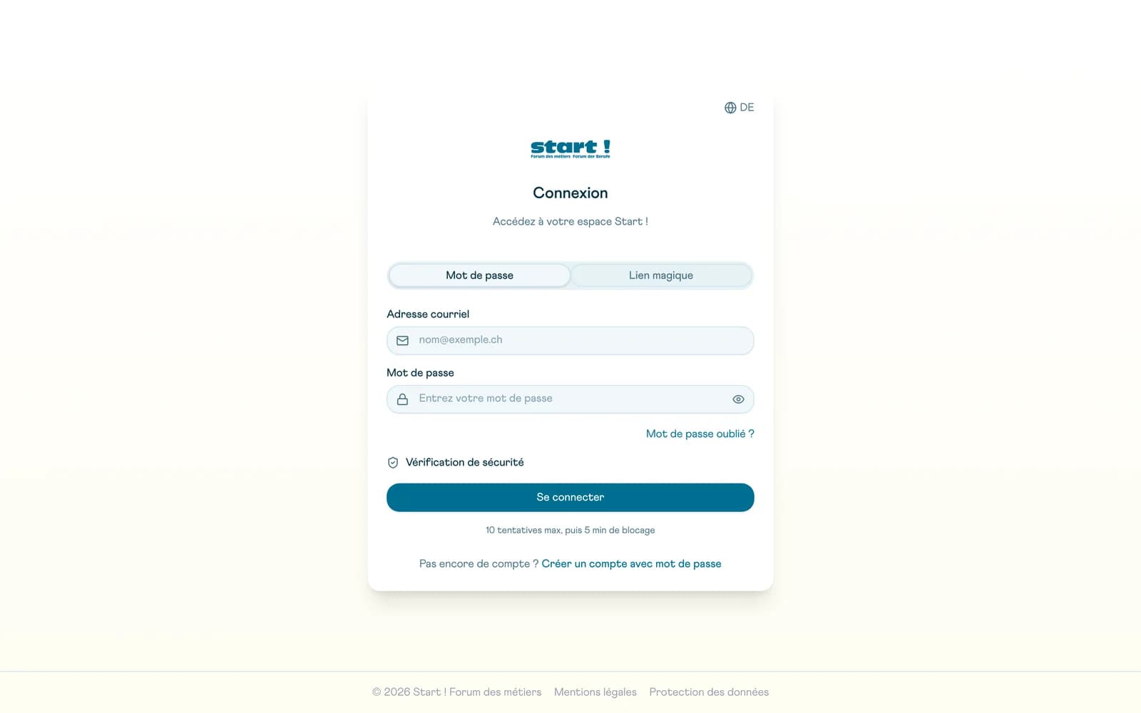 Page de connexion du portail des exposants