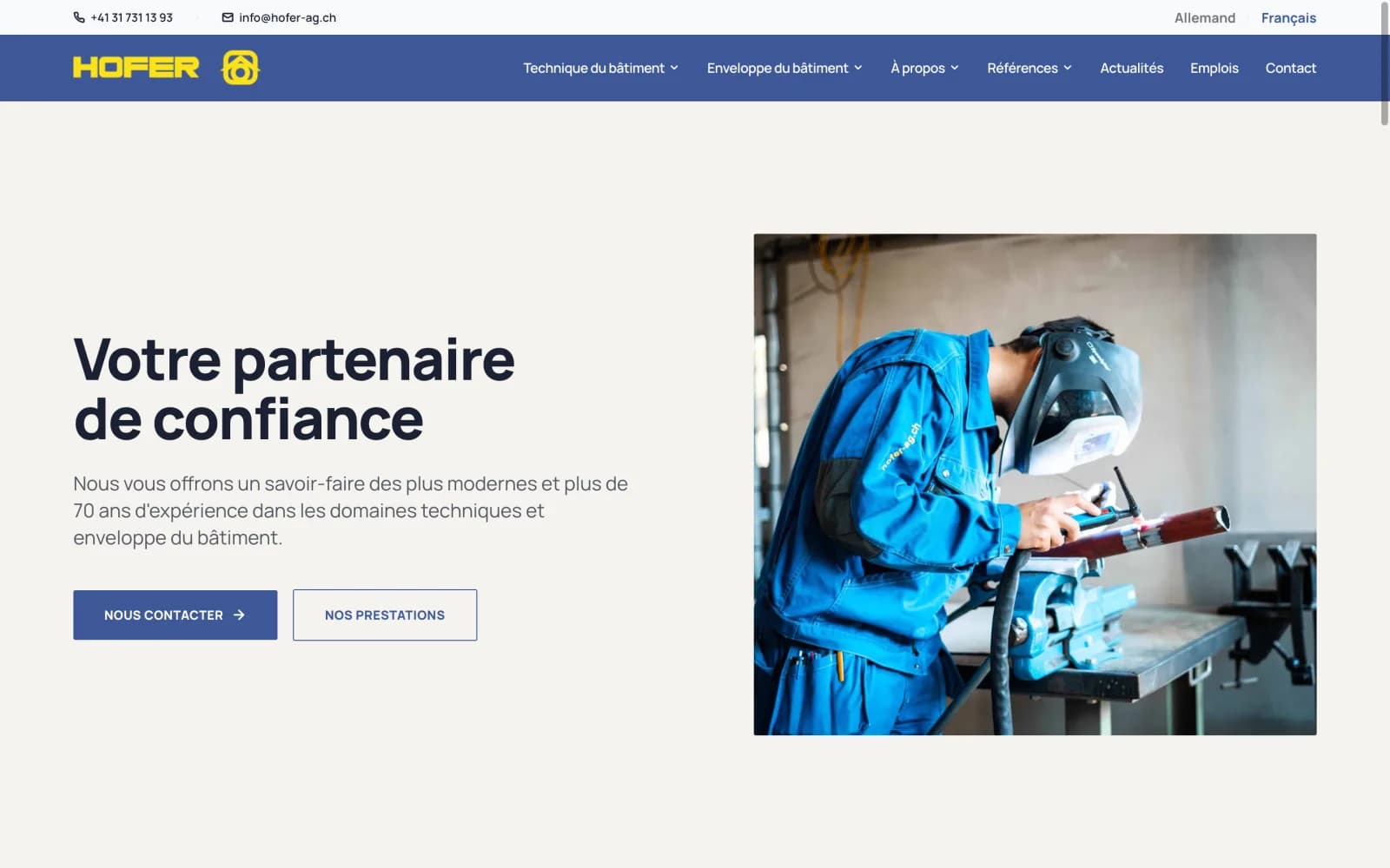 La nouvelle page d’accueil de hofer-ag.ch