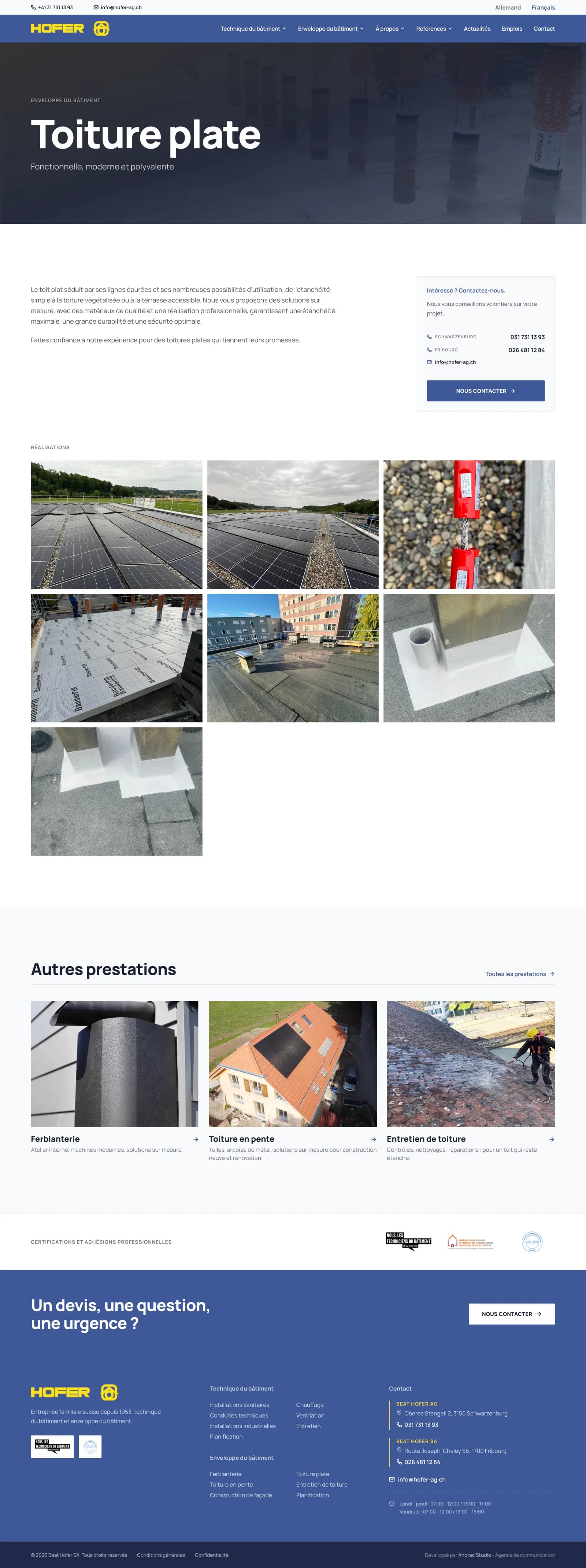 Page de la prestation Toiture plate, du titre à la galerie