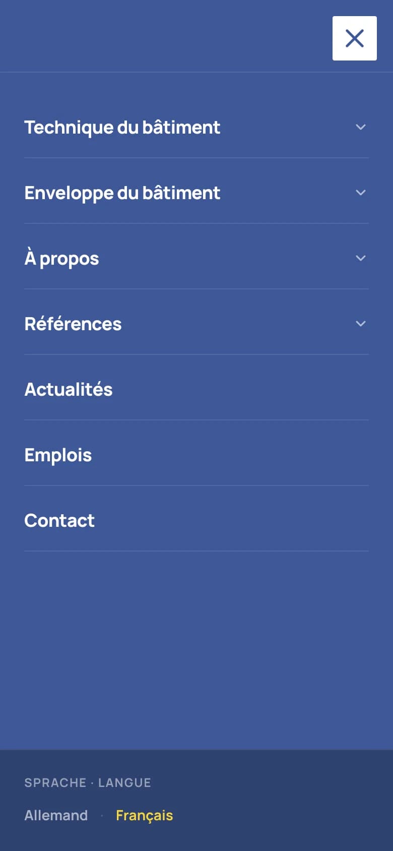 Le menu ouvert sur téléphone