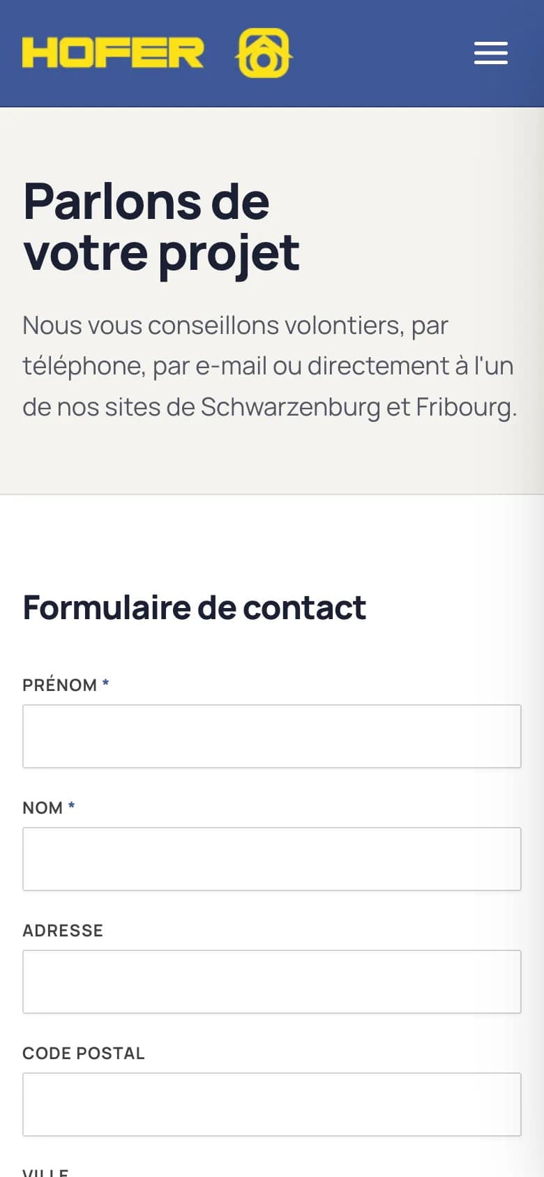 Le formulaire de contact sur téléphone